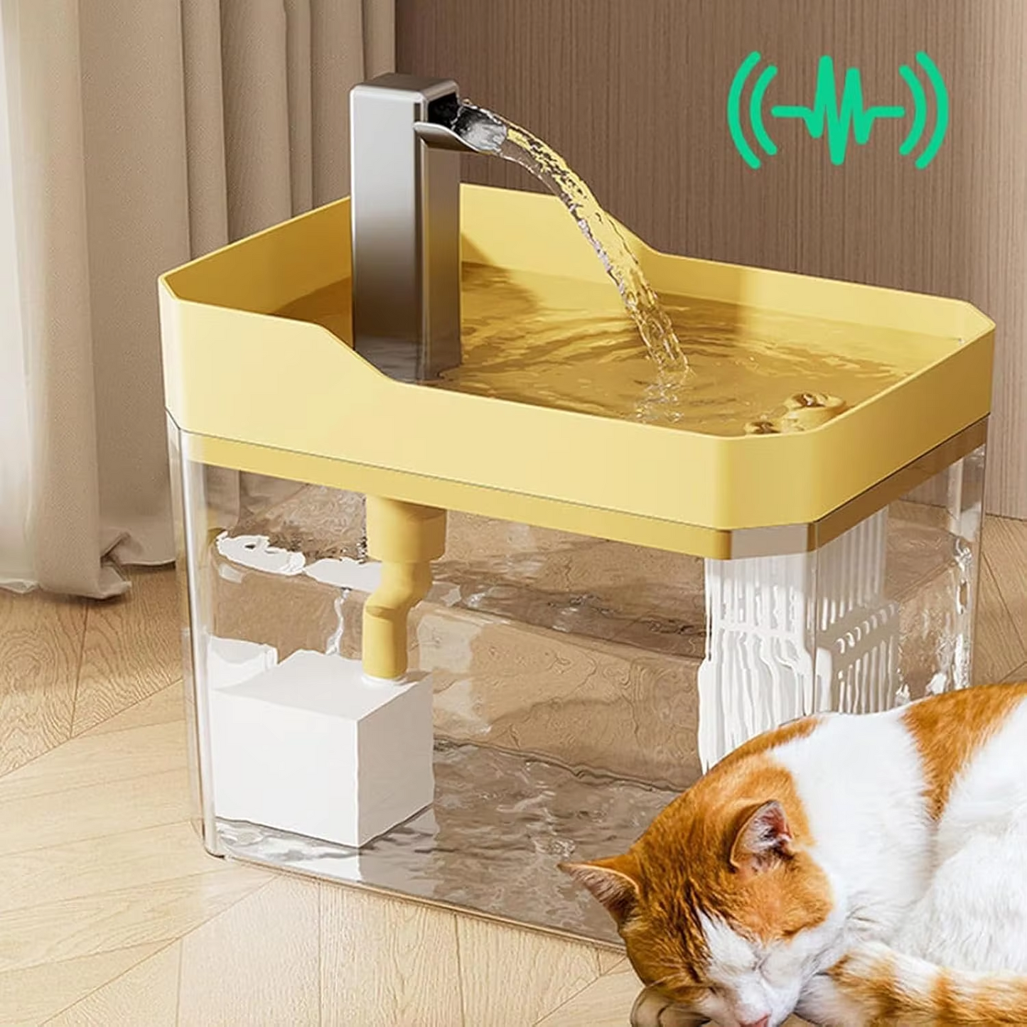 fontaine a eau chat roux dort