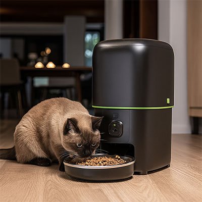 distributeur automatique croquettes chat siamois mange