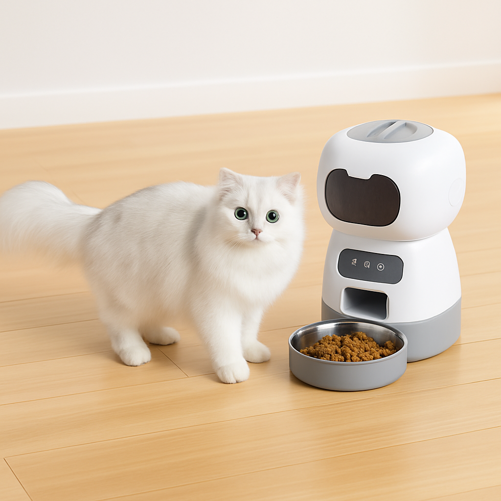 distributeur croquette chat automatique blanc proche