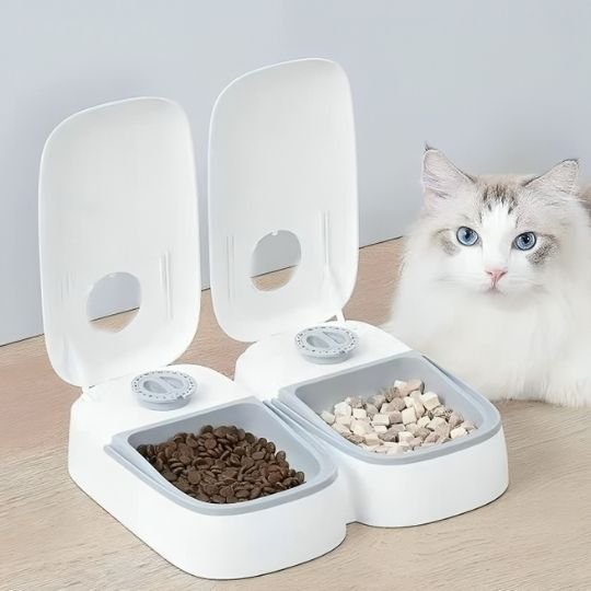 distributeur de croquettes pour chat 2 gris